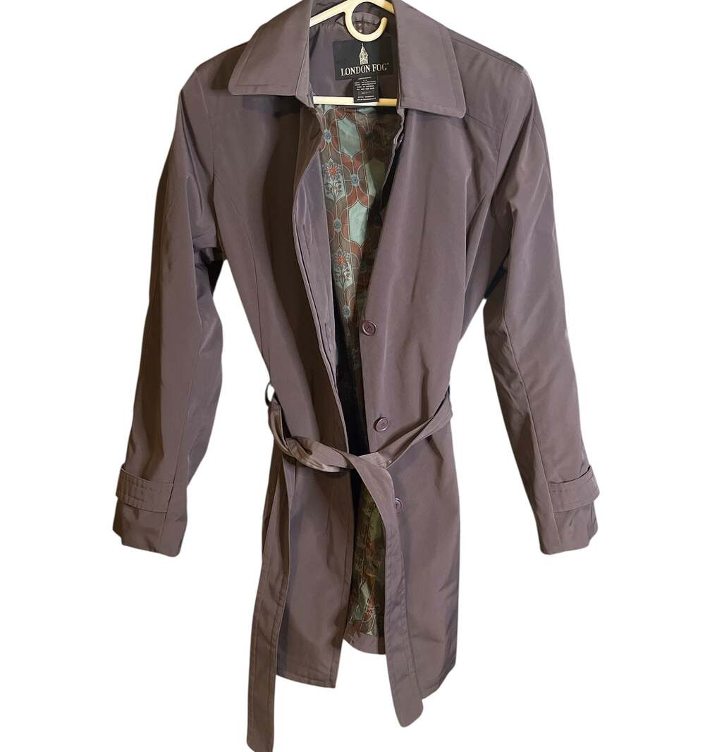 London Fog Vintage Mauve Purple Belted Trench/rain Coat with Patterned Lining
